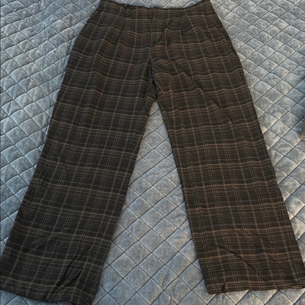 Vince Brown Plaid Trousers belt hoop Waistband